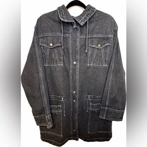 Vintage Oversized Black Denim Utility Jacket – Unisex / Streetwear Vibes